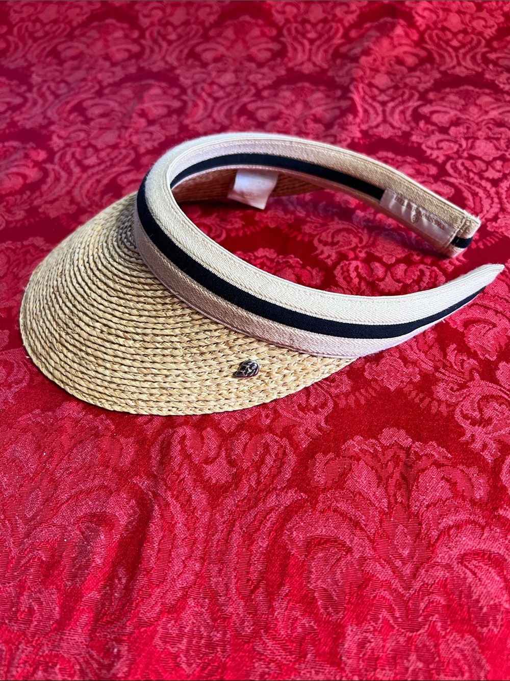 Helen Kaminski Raffia Raffi Visor Natural Straw Sun Hat Black Trim Adjustable